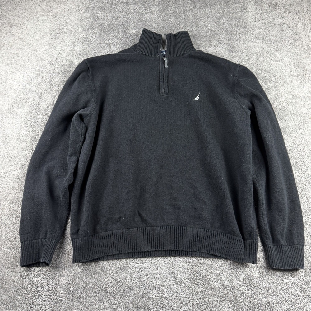 Nautica‎ Signature Fleece 1/4 Zip Pullover Jacket Mens Black Long Sleeve